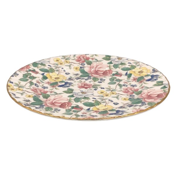 Rose Dessert Plate Allyn Nelson England Floral Porcelain China Red Pink Gold - Picture 9 of 9